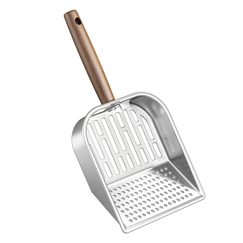 Cat Litter Scoop - Stainless Steel - Double Hole Design - Long Wooden Handle - Hanging Storage - 1 Pack V1189-HB001HWR000100