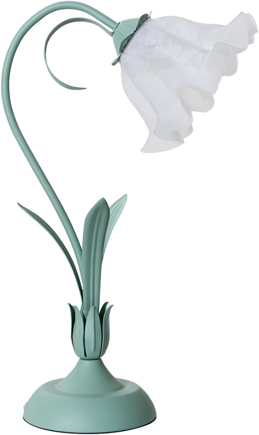 Green glass table lamp, flower table lamp, modern flower shape, metal top with glass lampshade, bedside V1189-HB001HWU000072