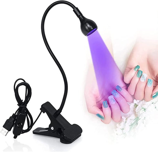 Mini UV Lamp for Gel Nails, LED Curing Lamp with Flexible Gooseneck and Clamp, 3W Portable Small Manicure UV V1189-HB001HWU000073