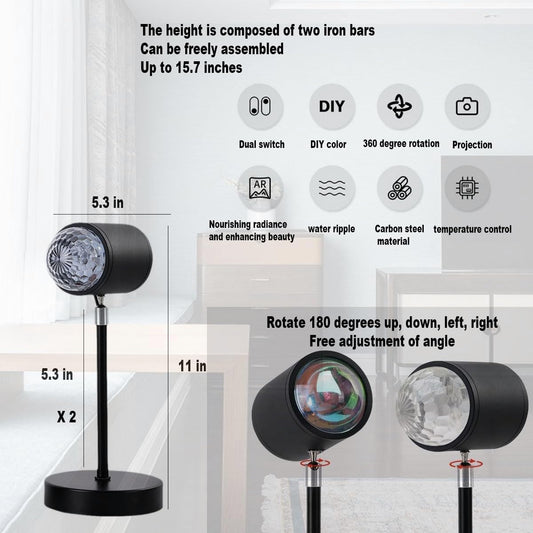 Water Ripple Lamp Sunset Lamp 2-in-1 3D Projector LED Light Sunset Ocean Light Project USB Powered Night V1189-HB001HWU000076