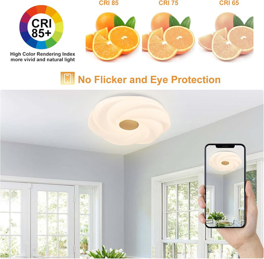 LED recessed ceiling light, 48W dimmable flower shape ceiling lamp, 14.8 inch 3 CCT, close to the ceiling, V1189-HB001HWU000082