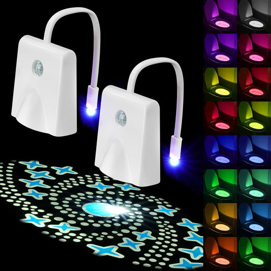 Toilet Night Lights, 2 Pcs Motion Sensor with Star Projector, USB Rechargeable LED Bowl Light with 16 Colors, V1189-HB001HWU000089