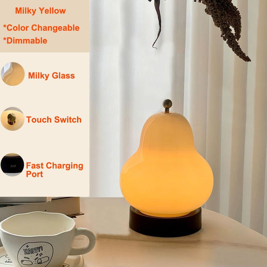 5W LED Portable Night Light, French Retro Milky Pear Shaped Gourd Table Lamp, Dimmable Color Changing Desk V1189-HB001HWU000091