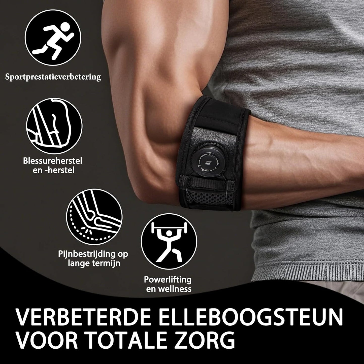 Elbow Support - Adjustable Tennis Elbow Brace - For Tendinitis - Black Universal Size V1189-HB001WSRA00001