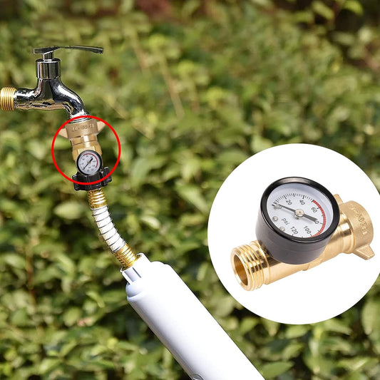 Brass RV Water Pressure Regulator, Hi-Flow Water Regulator with Filter Screen and Gauge for RVs, Caravans, V1189-HB001WSRF00004