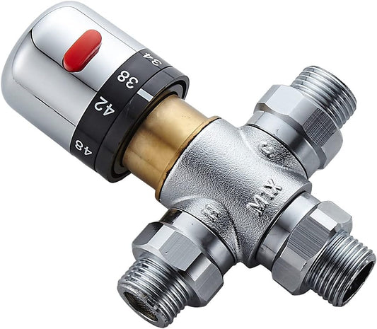3-way thermostatic water mixer DN15, temperature control hot and cold, G1/2 NPS male connections, anti-scald V1189-HB001WSRF00007