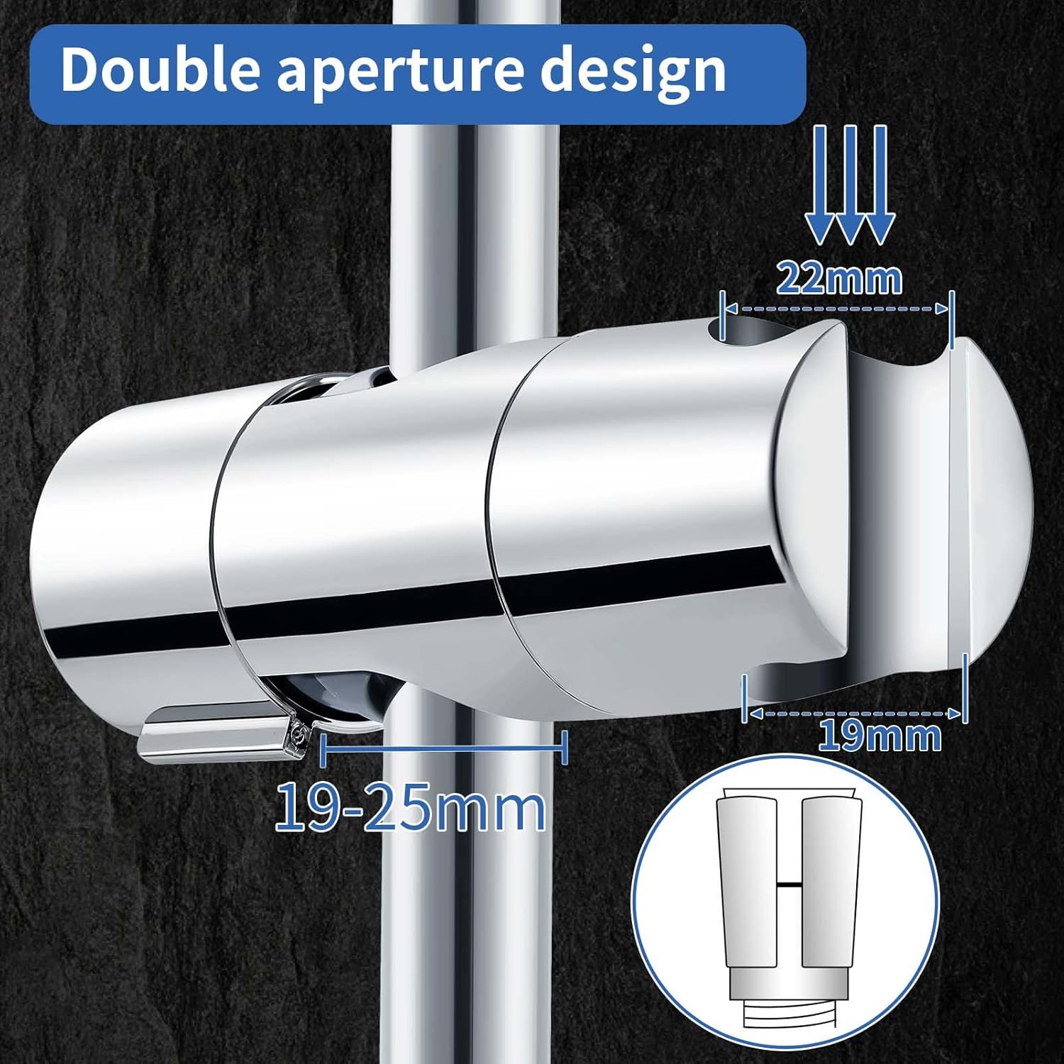 Shower Head Holder - Adjustable and Removable Bracket - For 19-25 mm Connection - Chrome Finish V1189-HB001WSRF00008