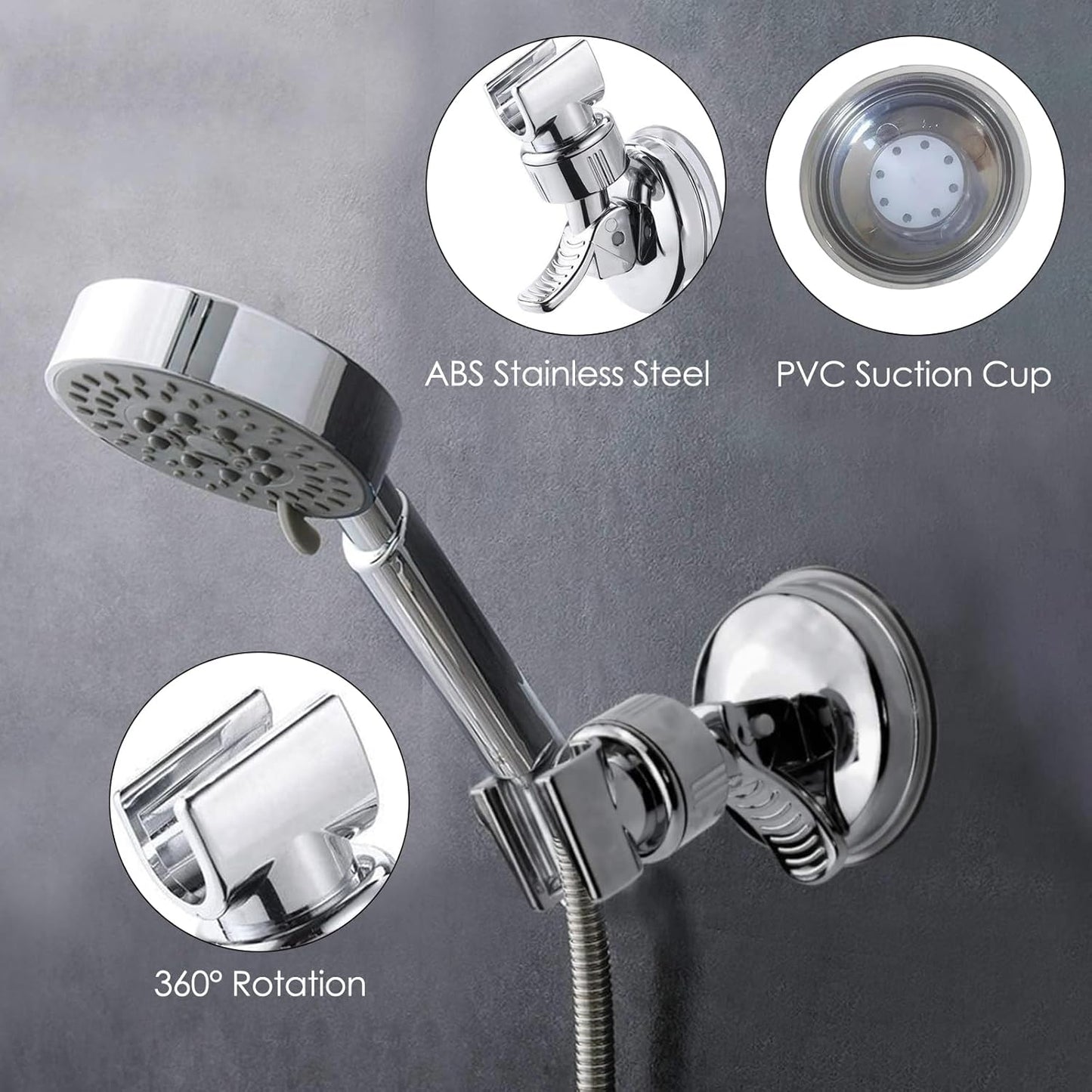 Shower Head Holder - Suction Cup Mounting Without Drilling - 360 Degree Rotatable - Adjustable Angle V1189-HB001WSRF00009