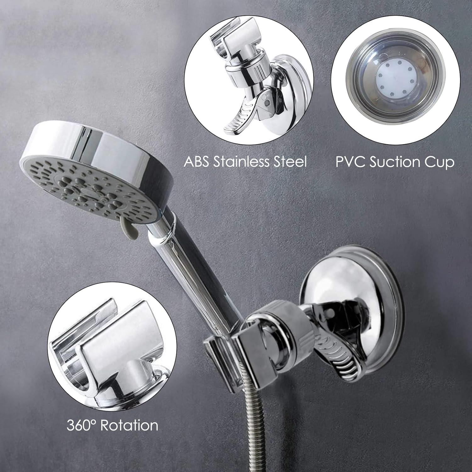 Shower Head Holder - Suction Cup Mounting Without Drilling - 360 Degree Rotatable - Adjustable Angle V1189-HB001WSRF00009