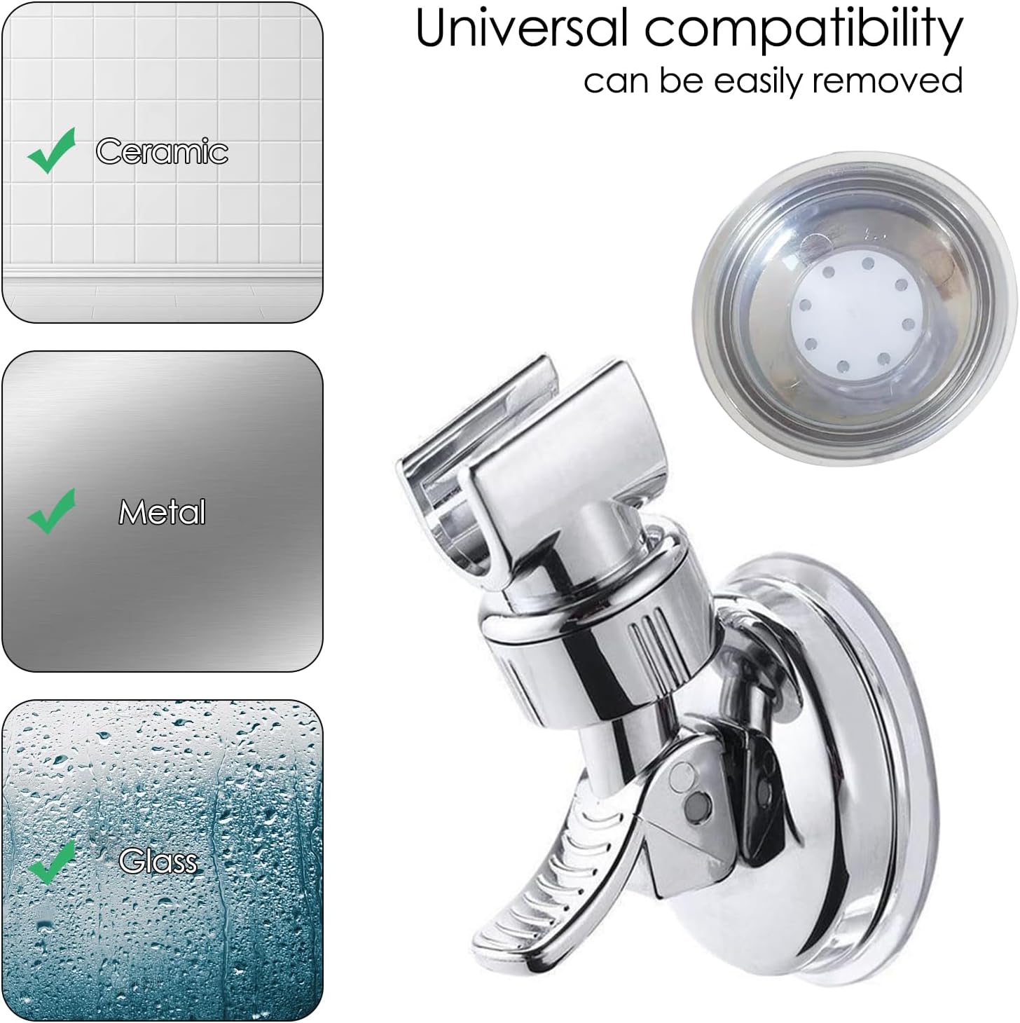 Shower Head Holder - Suction Cup Mounting Without Drilling - 360 Degree Rotatable - Adjustable Angle V1189-HB001WSRF00009