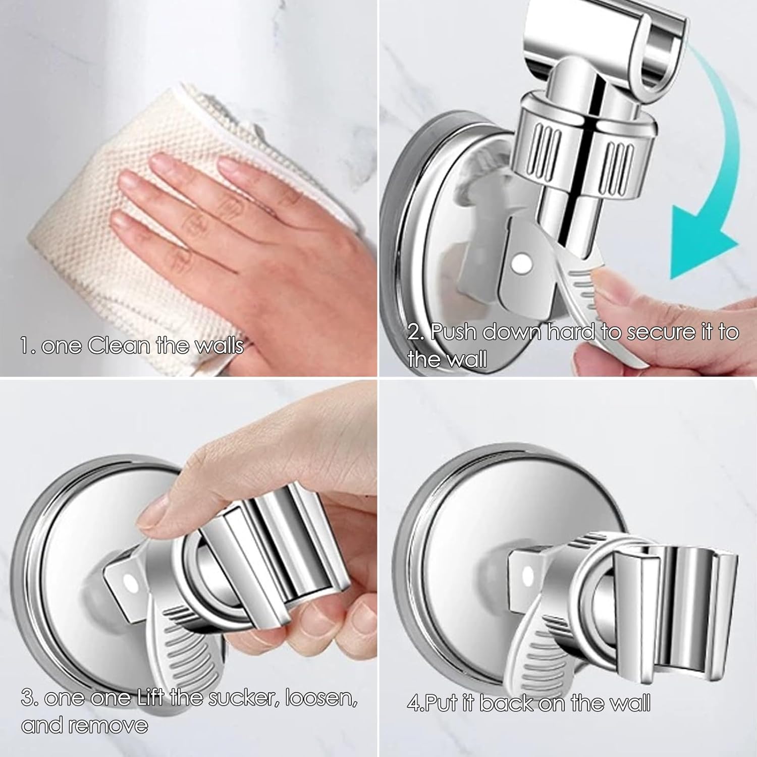 Shower Head Holder - Suction Cup Mounting Without Drilling - 360 Degree Rotatable - Adjustable Angle V1189-HB001WSRF00009