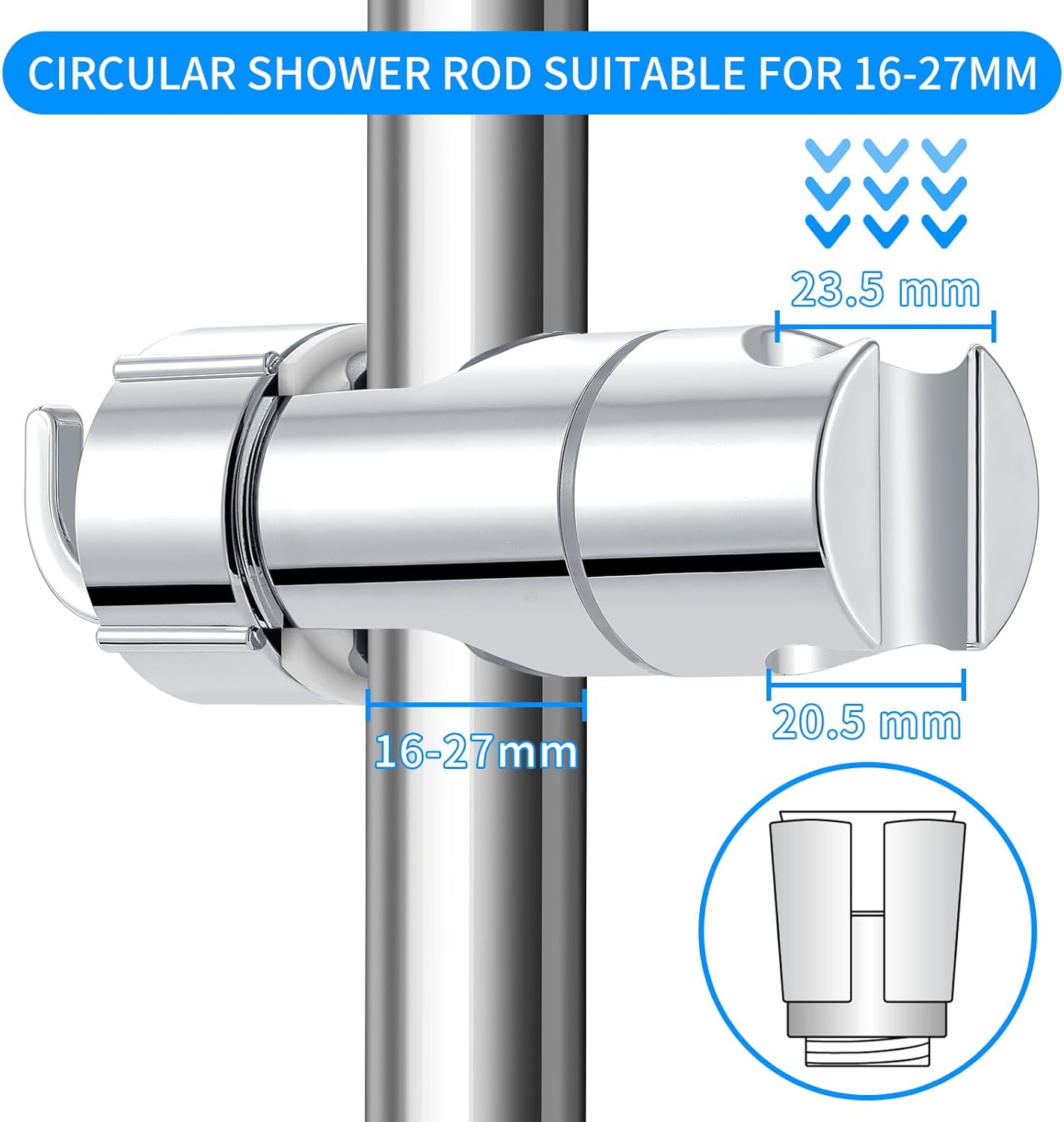 Shower Head Holder - Universal 16-27mm Connection - Adjustable Height - 360 Degree Rotatable V1189-HB001WSRF00010