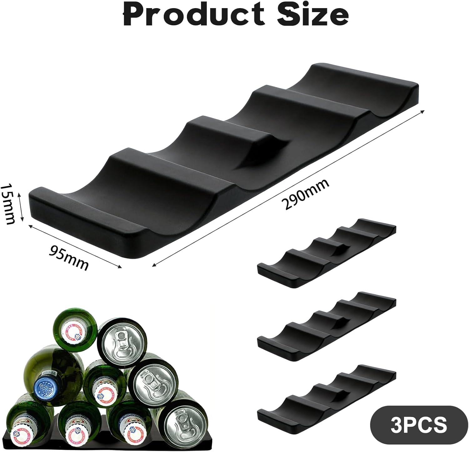 Forhandy 3 pcs bottle holders, refrigerator, non-slip, stackable, refrigerator, organizer, bottles, foldable V1189-HB001WSRG00016