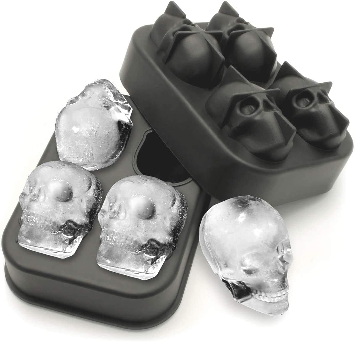 KIRALOVE 4 skulls - ice cubes - silicone ice cube maker - for home - kitchen - bar accessories - drinks - V1189-HB001WSRG00018