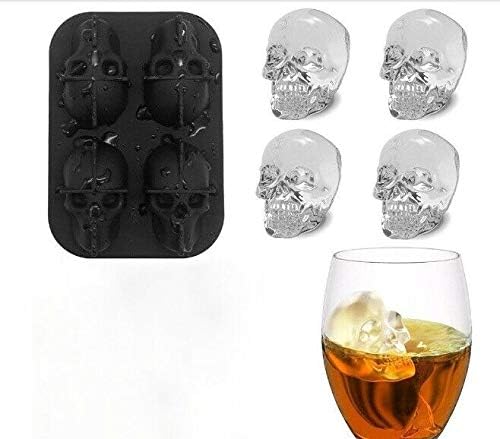 KIRALOVE 4 skulls - ice cubes - silicone ice cube maker - for home - kitchen - bar accessories - drinks - V1189-HB001WSRG00018