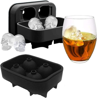 KIRALOVE 4 skulls - ice cubes - silicone ice cube maker - for home - kitchen - bar accessories - drinks - V1189-HB001WSRG00018