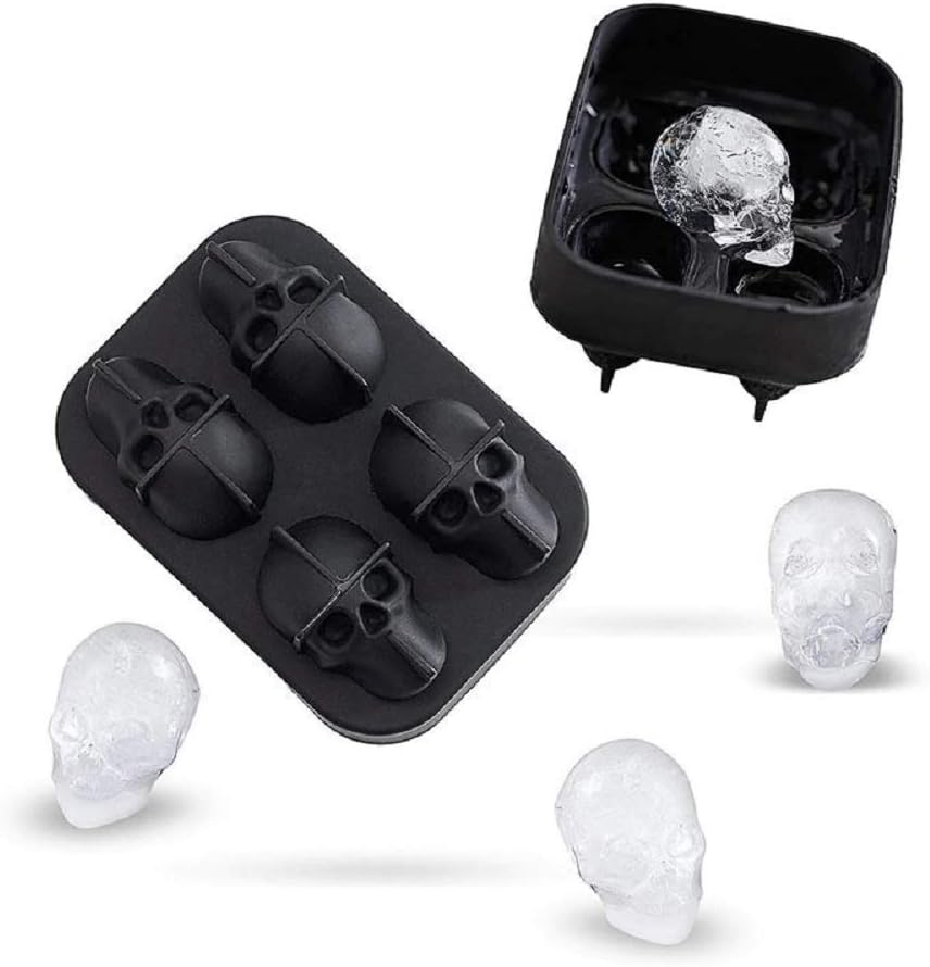 KIRALOVE 4 skulls - ice cubes - silicone ice cube maker - for home - kitchen - bar accessories - drinks - V1189-HB001WSRG00018