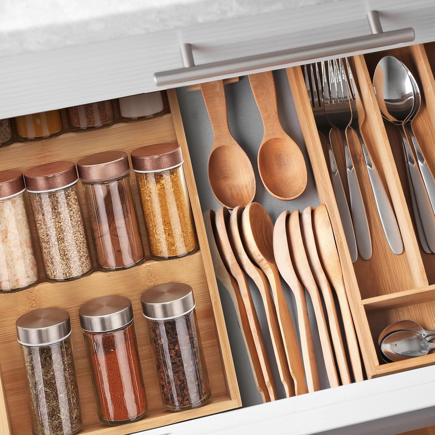 Relaxdays horizontal spice rack, 3 shelves, HBD: 5 x 20 x 38 cm, spice organizer for kitchen drawer, spice V1189-HB001WSRG00023