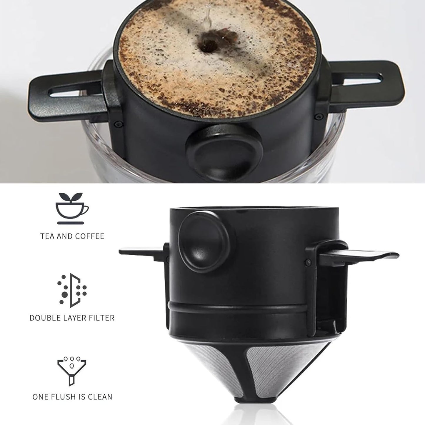 Coffee Filter - Reusable Cone for Drip Coffee - Stainless Steel - Includes Glass Jug V1189-HB001WSRG00041