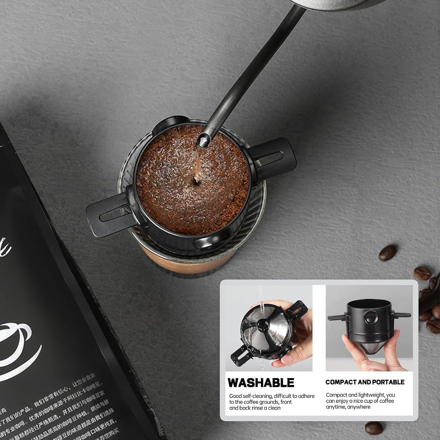Coffee Filter - Reusable Cone for Drip Coffee - Stainless Steel - Includes Glass Jug V1189-HB001WSRG00041