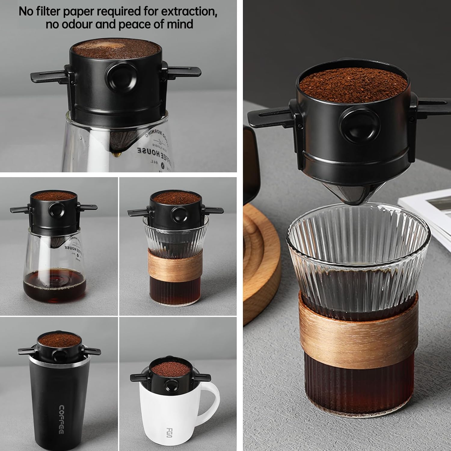 Coffee Filter - Reusable Cone for Drip Coffee - Stainless Steel - Includes Glass Jug V1189-HB001WSRG00041