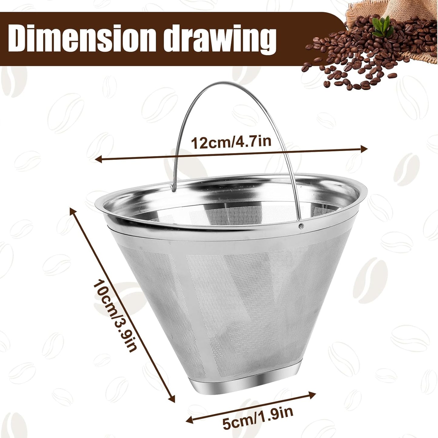 Coffee Strainer - Fine Mesh 100 Mesh Filter - Suitable for 8-12 Cups - Easy to Clean V1189-HB001WSRG00042