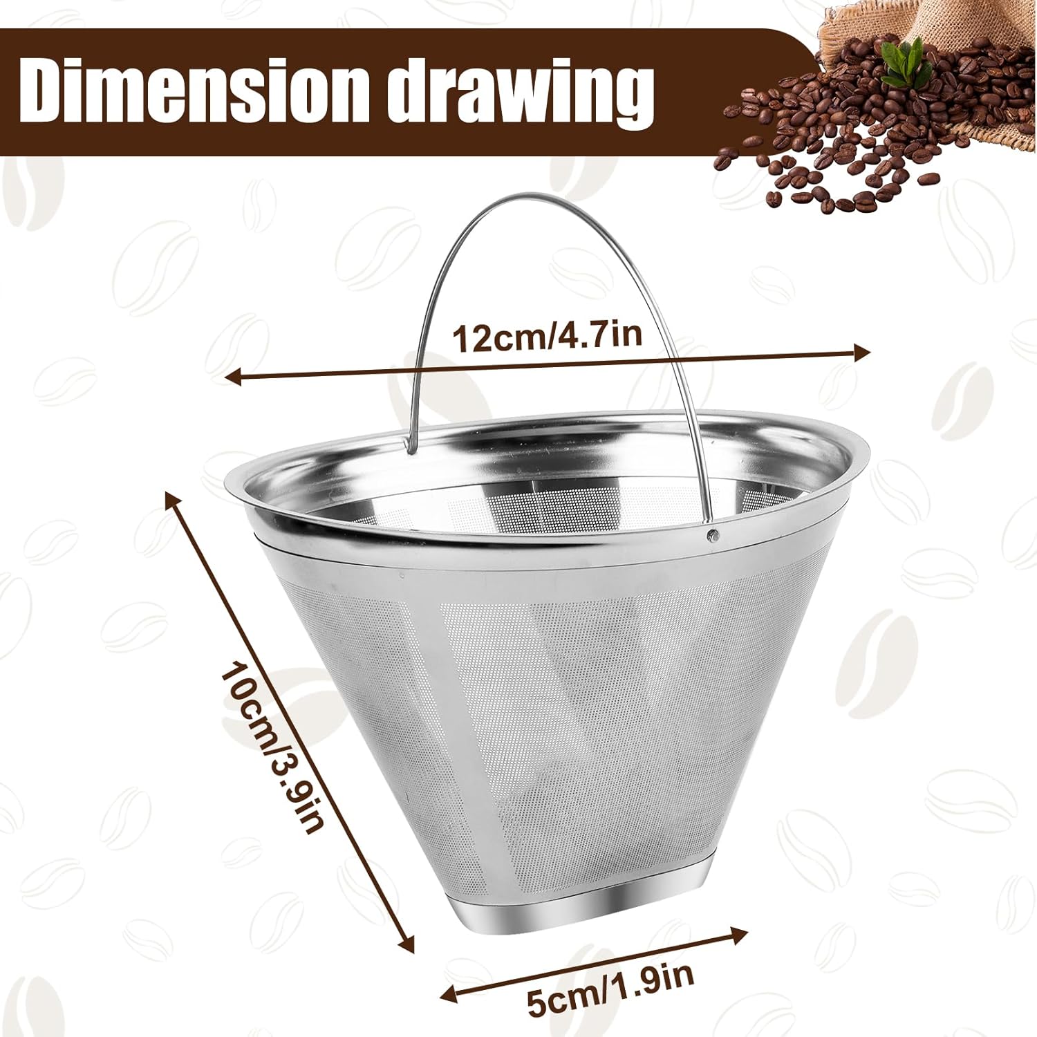 Coffee Strainer - Fine Mesh 100 Mesh Filter - Suitable for 8-12 Cups - Easy to Clean V1189-HB001WSRG00042