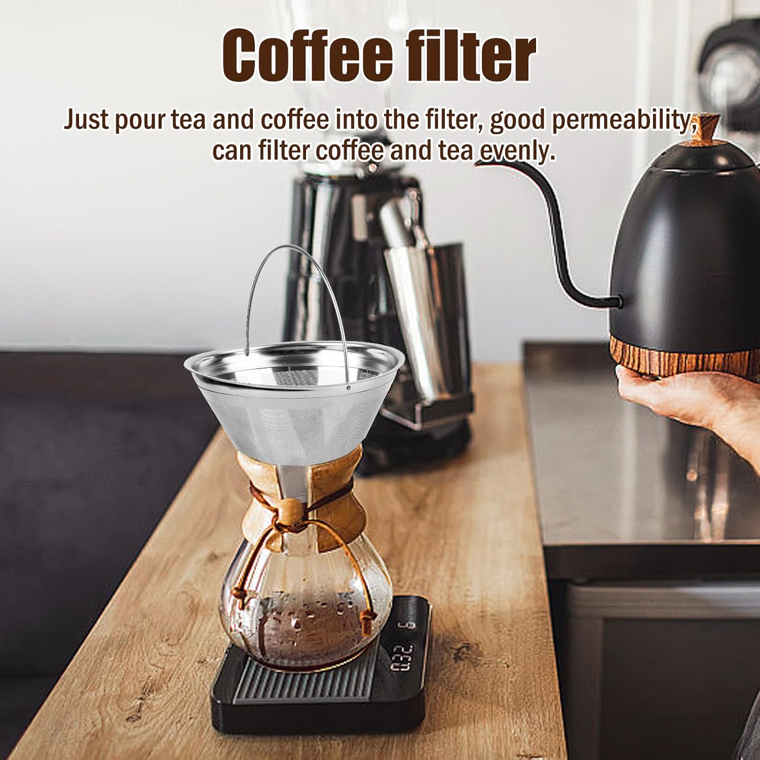 Coffee Strainer - Fine Mesh 100 Mesh Filter - Suitable for 8-12 Cups - Easy to Clean V1189-HB001WSRG00042