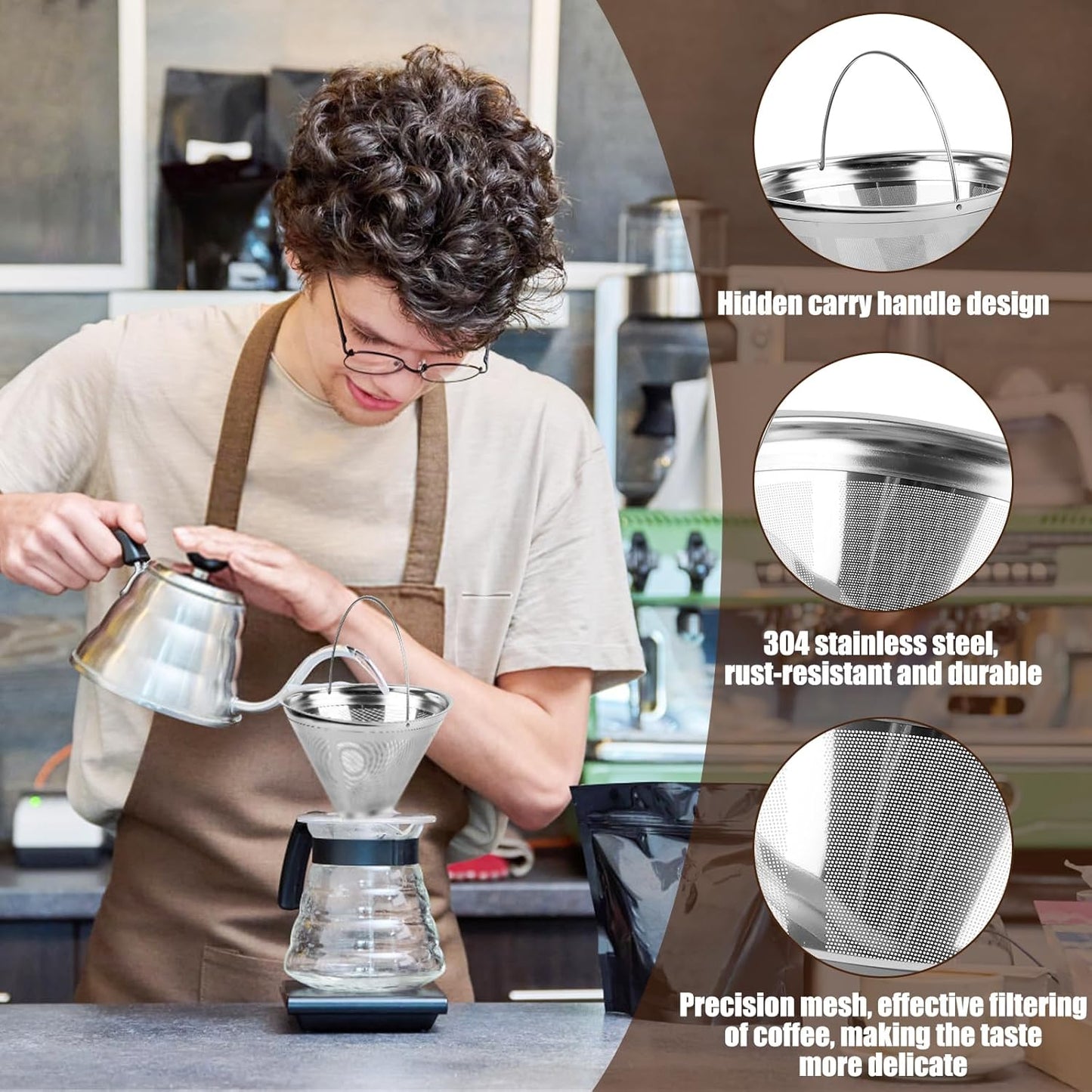 Coffee Strainer - Fine Mesh 100 Mesh Filter - Suitable for 8-12 Cups - Easy to Clean V1189-HB001WSRG00042