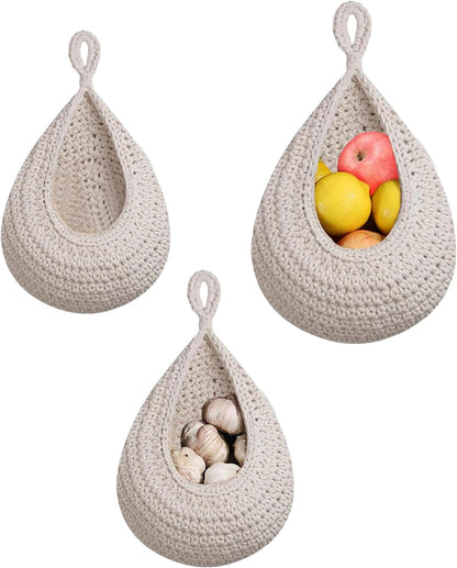 Hanging Storage Baskets - Set of 3 - For Kitchen and Bathroom - With Jute Design V1189-HB001WSRG00043