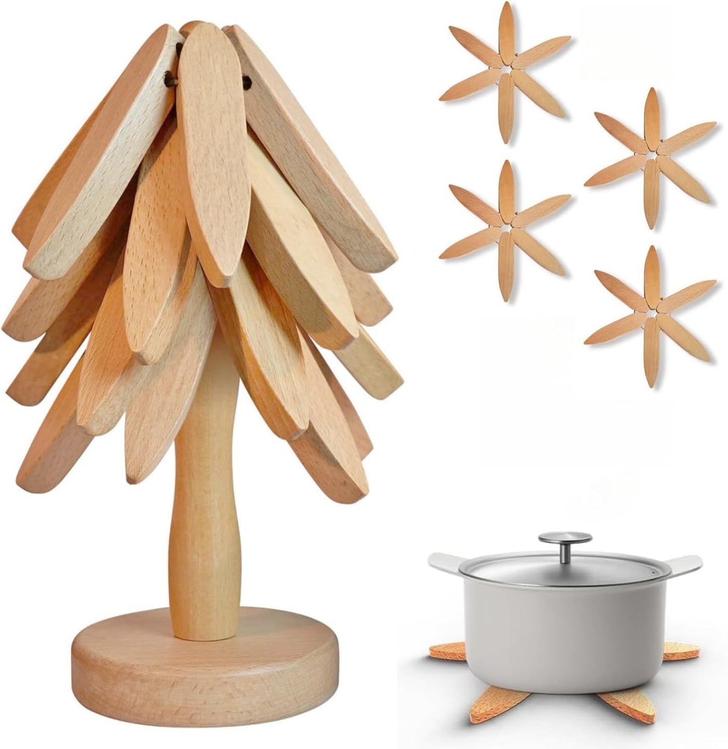 Tree Shape Coasters - Wooden Set of 4 - Protection and Decoration - For Kitchen V1189-HB001WSRG00045