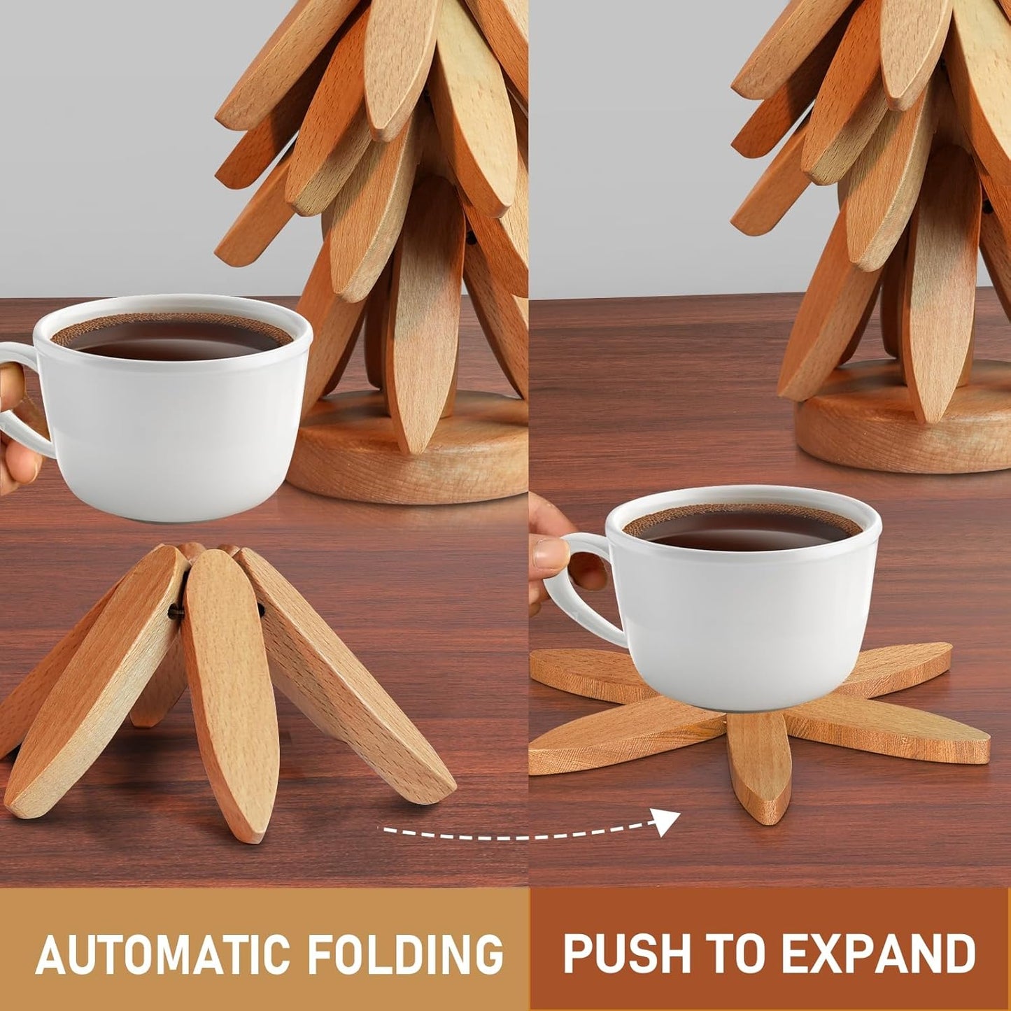Tree Shape Coasters - Wooden Set of 4 - Protection and Decoration - For Kitchen V1189-HB001WSRG00045