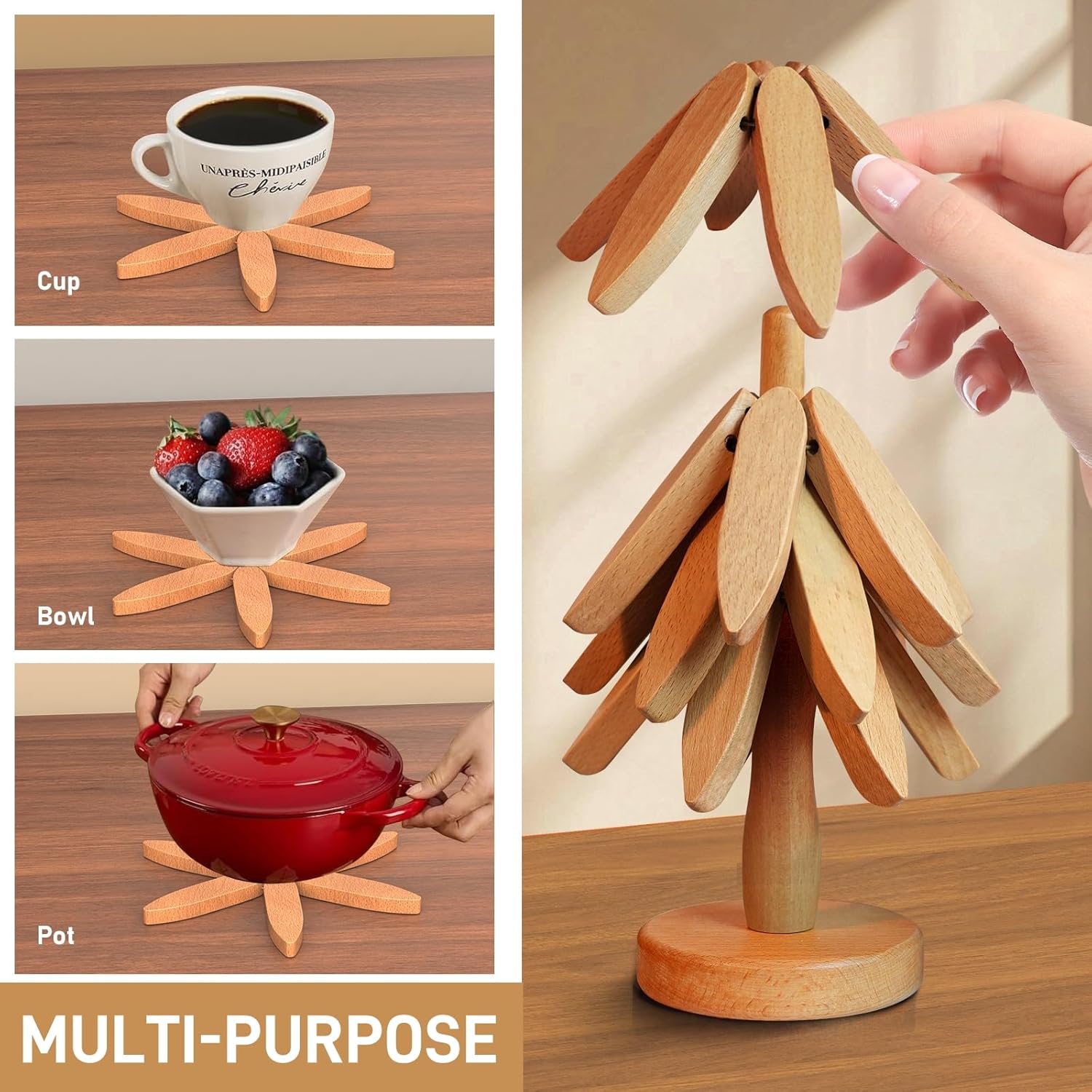 Tree Shape Coasters - Wooden Set of 4 - Protection and Decoration - For Kitchen V1189-HB001WSRG00045