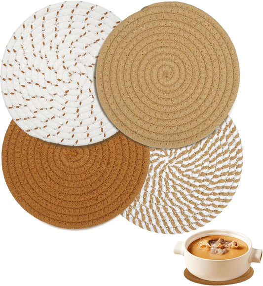 Cotton Coasters - Set of 4 - Woven Heat Resistant - 11cm Diameter V1189-HB001WSRG00046