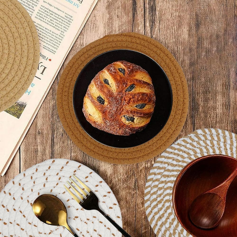 Cotton Coasters - Set of 4 - Woven Heat Resistant - 11cm Diameter V1189-HB001WSRG00046