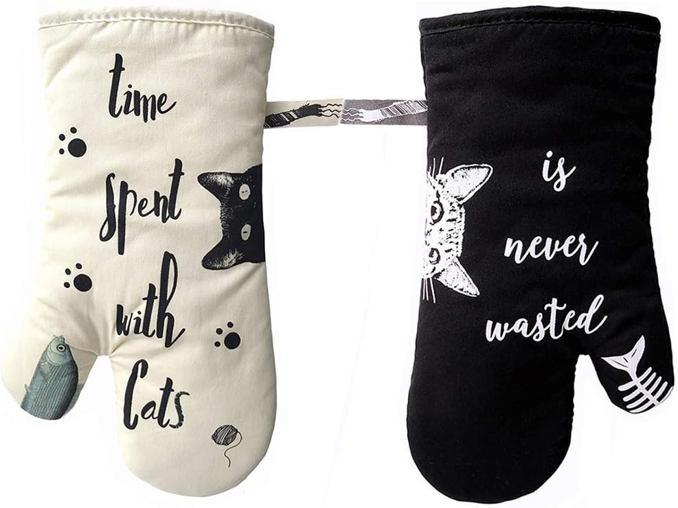 Oven Gloves - Cat Design - For Cooking And Baking - Size 17x31 Cm - Heat Resistant V1189-HB001WSRG00049
