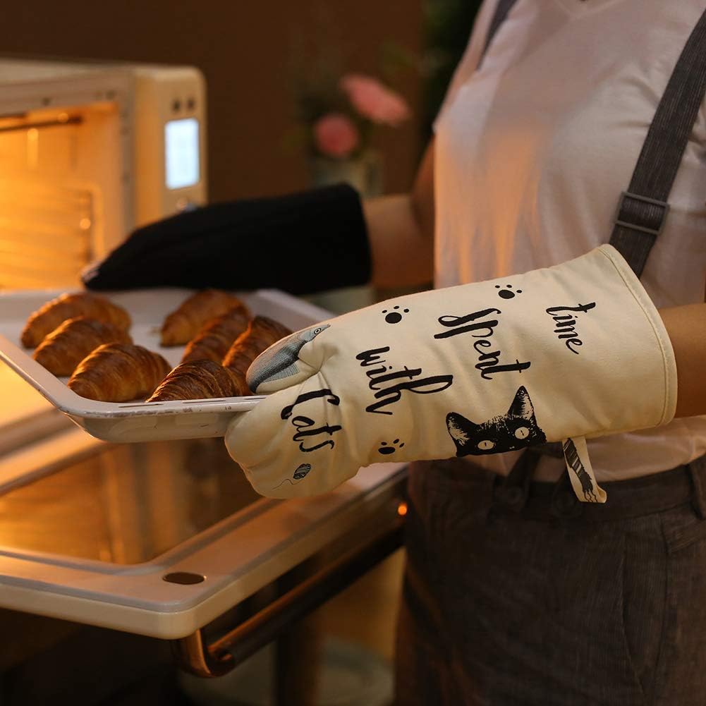 Oven Gloves - Cat Design - For Cooking And Baking - Size 17x31 Cm - Heat Resistant V1189-HB001WSRG00049