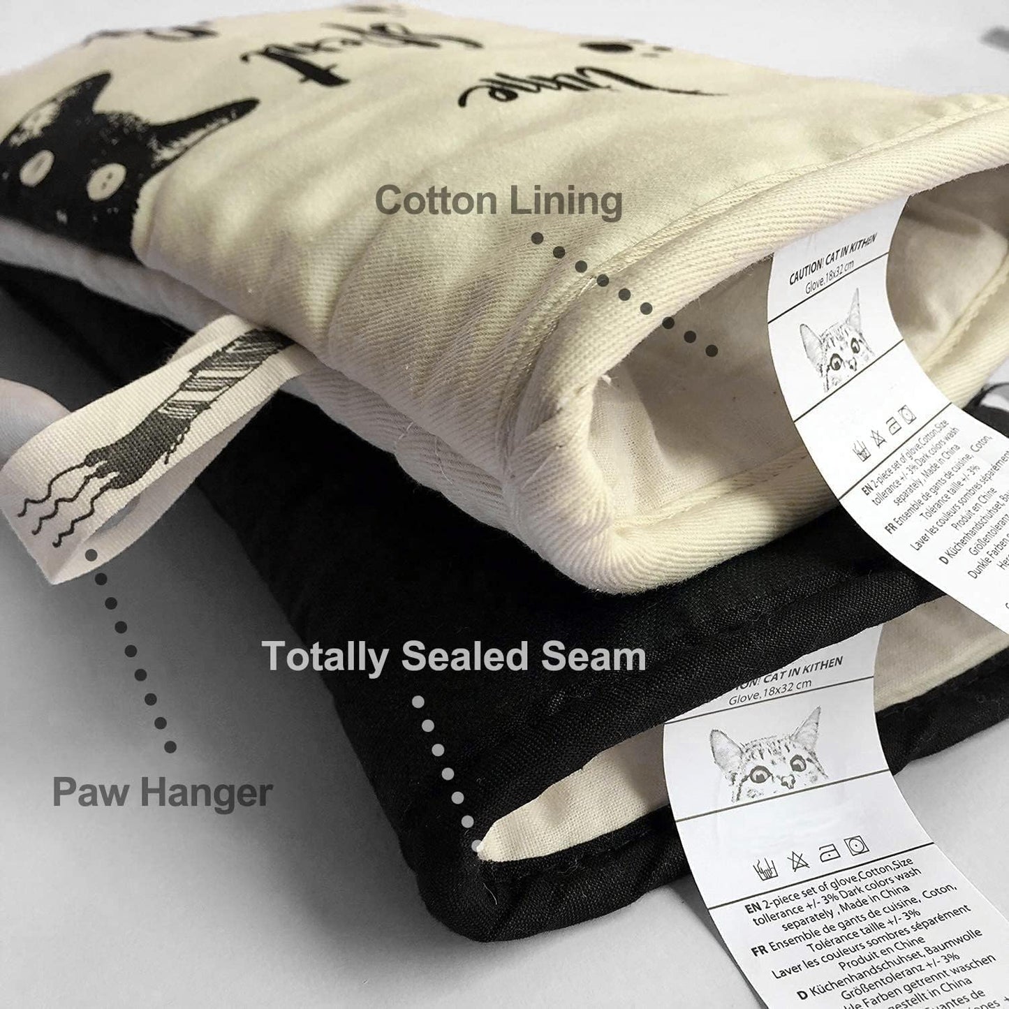 Oven Gloves - Cat Design - For Cooking And Baking - Size 17x31 Cm - Heat Resistant V1189-HB001WSRG00049