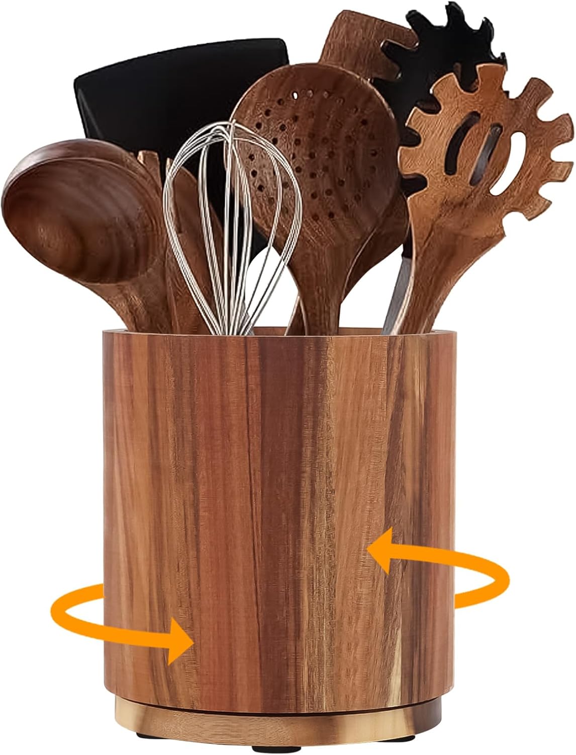 Kitchen Utensil Holder - Acacia Wood with 360 Degree Rotatable - Suitable for 15-20 Pieces - With Non-Slip V1189-HB001WSRG00050