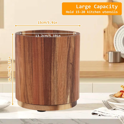 Kitchen Utensil Holder - Acacia Wood with 360 Degree Rotatable - Suitable for 15-20 Pieces - With Non-Slip V1189-HB001WSRG00050