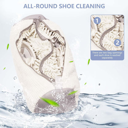 Shoe Wash Bag - Double Pocket with Concealed Zipper - For Machine Washing - 360 Degree Cleaning - White Color V1189-HB001WSRH00003