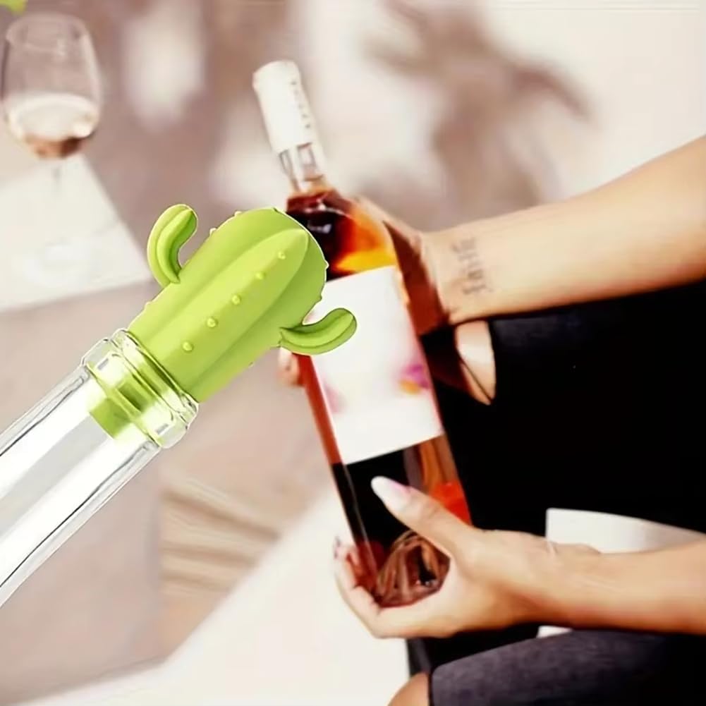 Fangxuee 4pcs Cactus Silicone Wine Stopper - Freshness Preservation Seal for Champagne & Red Wine Bottles, V1189-HB001WSRT00004