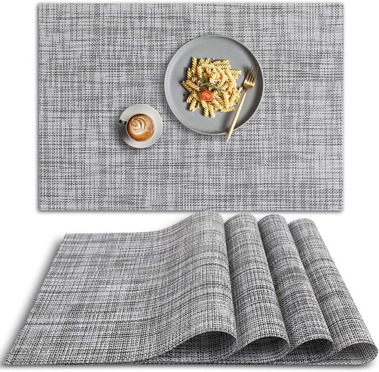 PVC placemat, 4 pieces non-slip heat-resistant placemats, washable vinyl placemats, set of 4 - gray V1189-HB001WSRT00019