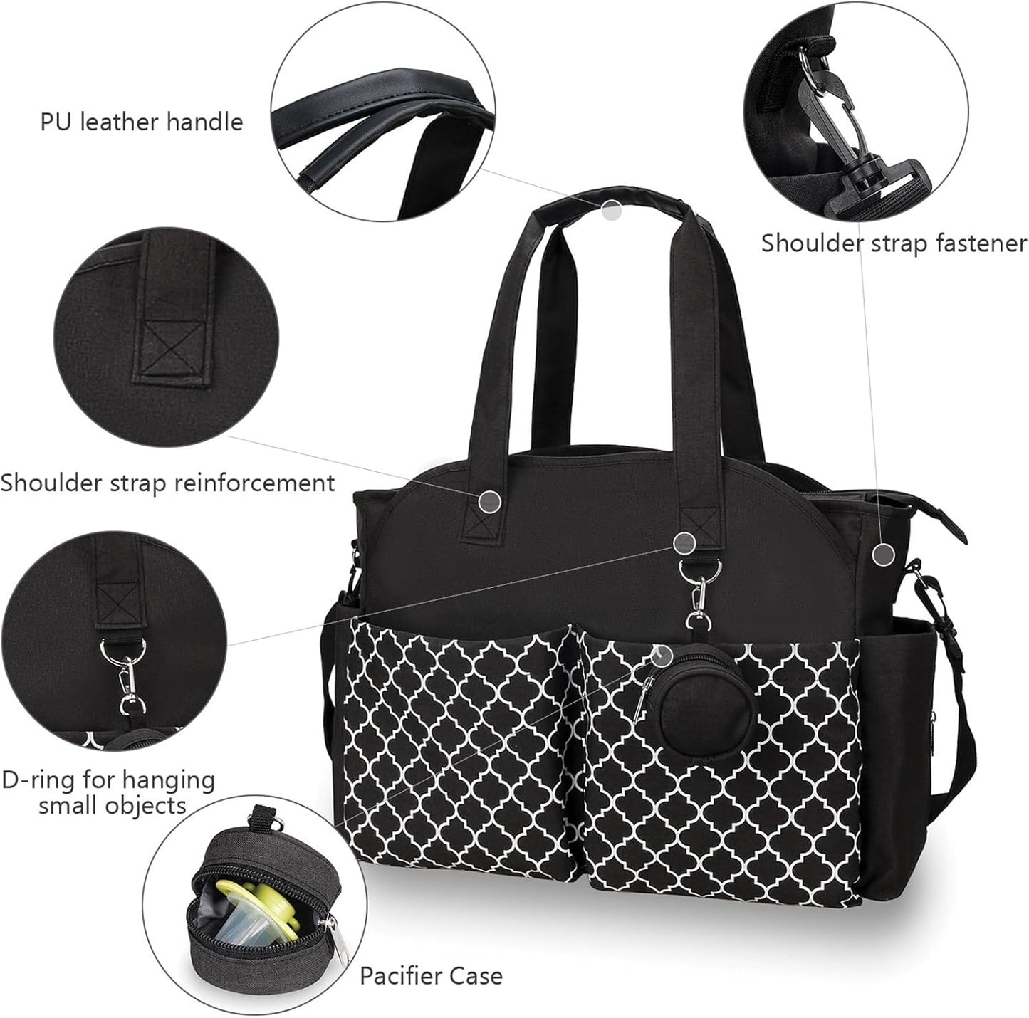 Baby Storage Bag - Multifunctional Diaper Bag with 13 Compartments - Including Special Pacifier Pocket - V1189-HB001WSRT00022
