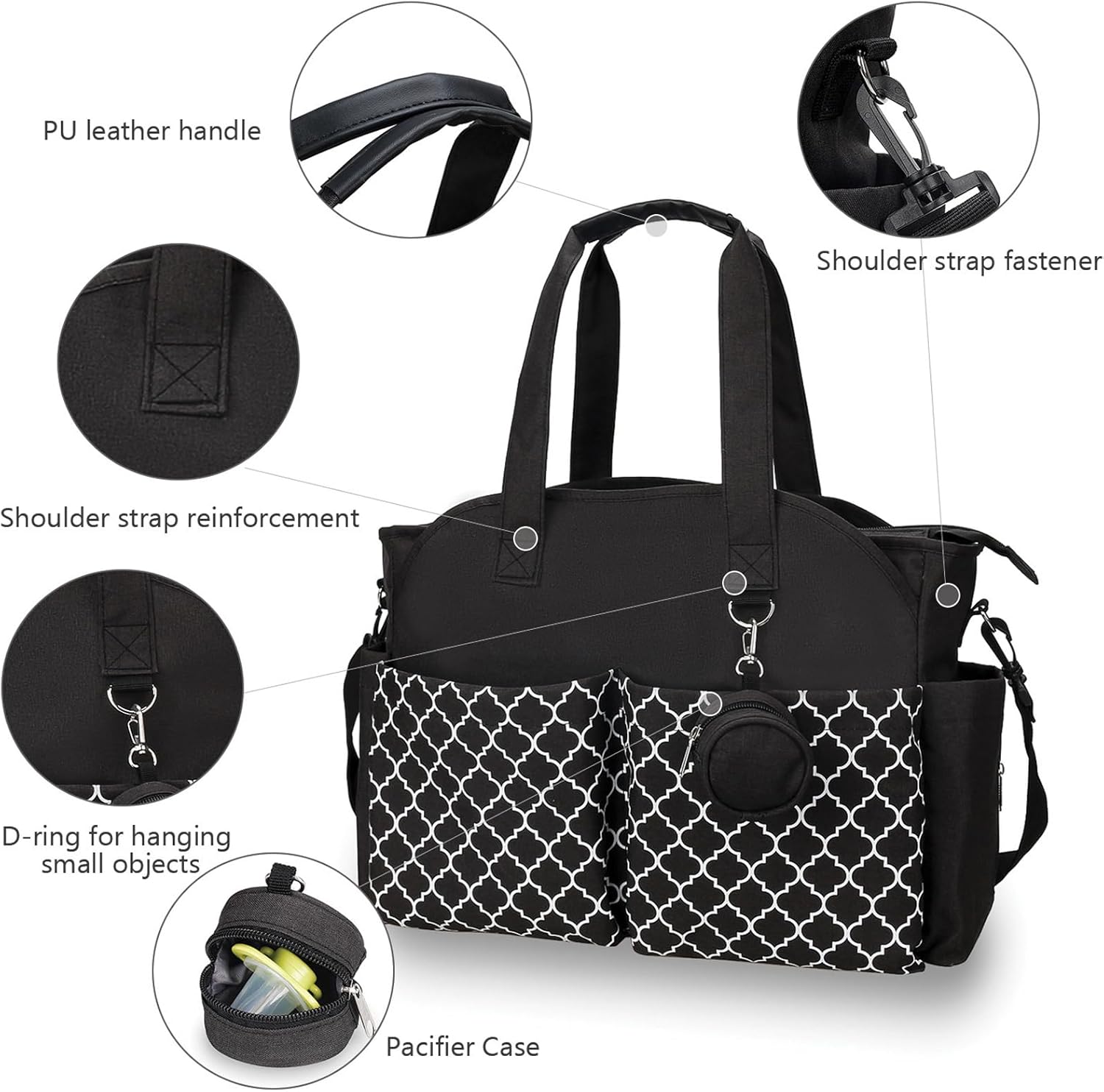 Baby Storage Bag - Multifunctional Diaper Bag with 13 Compartments - Including Special Pacifier Pocket - V1189-HB001WSRT00022