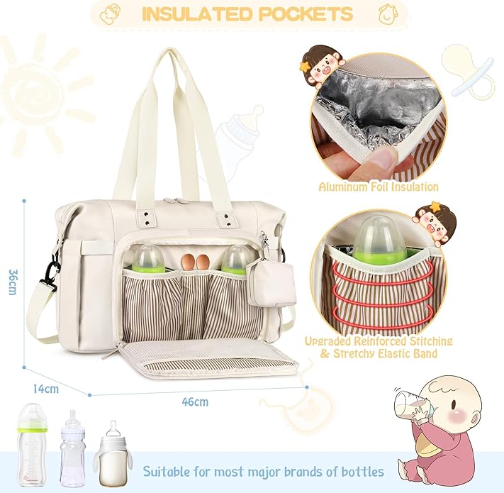 Baby Storage Bag - With Changing Mat - Multiple Storage Compartments - Suitable for Daily Use V1189-HB001WSRT00023