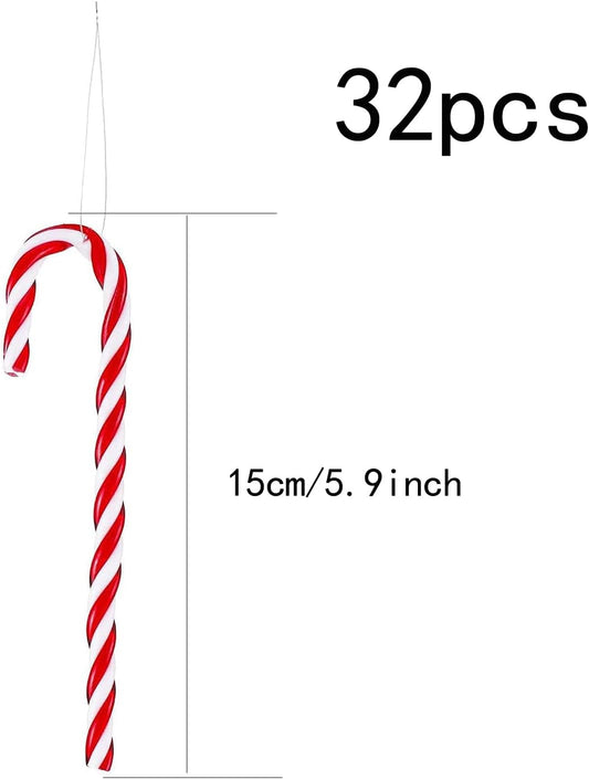Christmas Decorations - 32 Pieces of Christmas Candy Canes - Red Christmas Hangers - Approx. 15 cm - For V1189-HB001WSRT00027