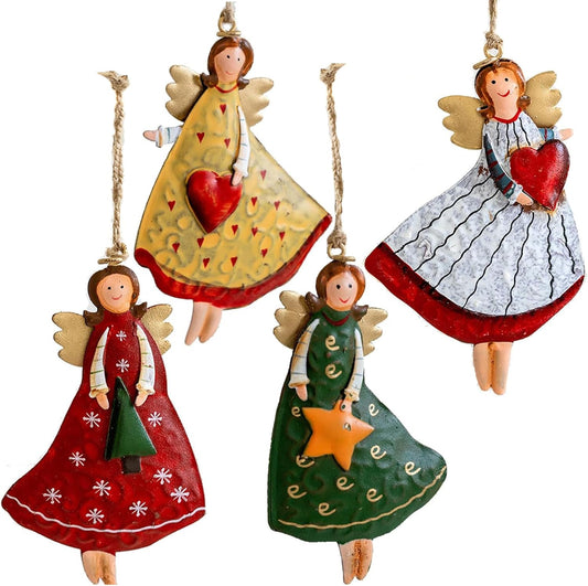 Christmas Decorations - 4 Pieces Metal Angels - Colorful Christmas Pendants - For Christmas Tree And Living V1189-HB001WSRT00028