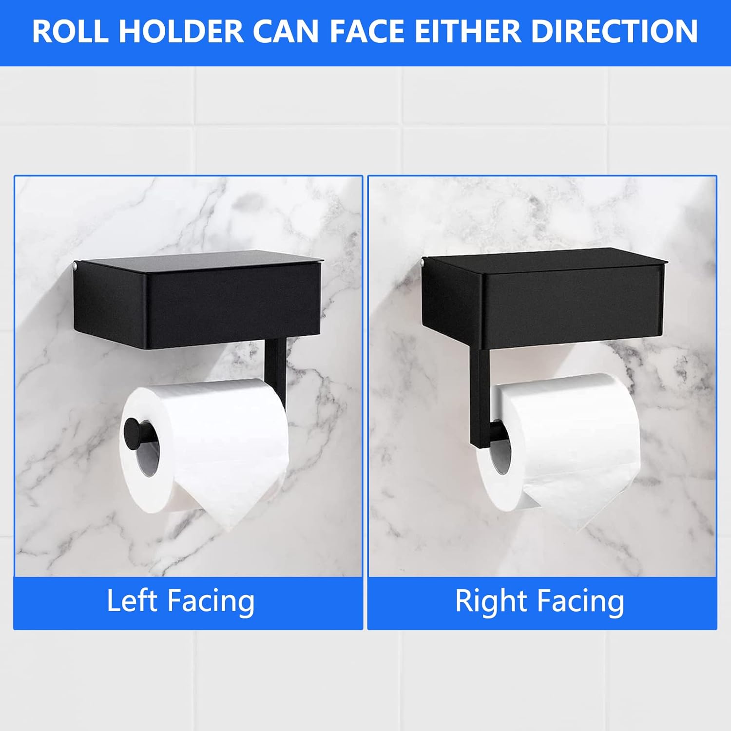 Toilet Roll Holder - Black Stainless Steel - With Wet Wipe Holder - Self-Adhesive Mounting - For Bathroom and V1189-HB001WSRT00030