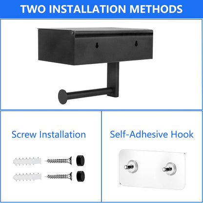 Toilet Roll Holder - Black Stainless Steel - With Wet Wipe Holder - Self-Adhesive Mounting - For Bathroom and V1189-HB001WSRT00030
